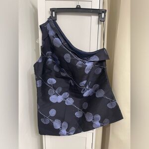 Banana Republic One-Shoulder Blue Leaf Print Top, Size 8